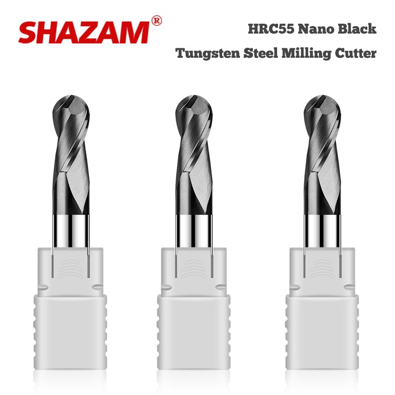 End Mill Set - SHAZAM-Tungsten Aço Carboneto Fresa, 2-Flauta Bola
